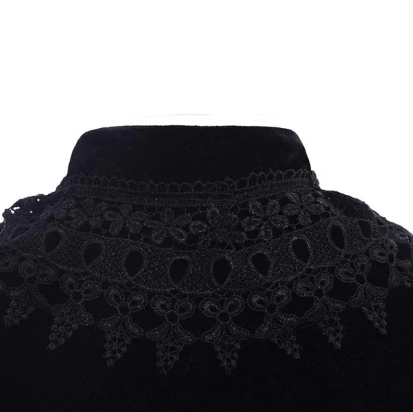 Velvet Cape Short Lace Shawl Lolita Cloak for Women Girls Dress - Picture 3 of 5